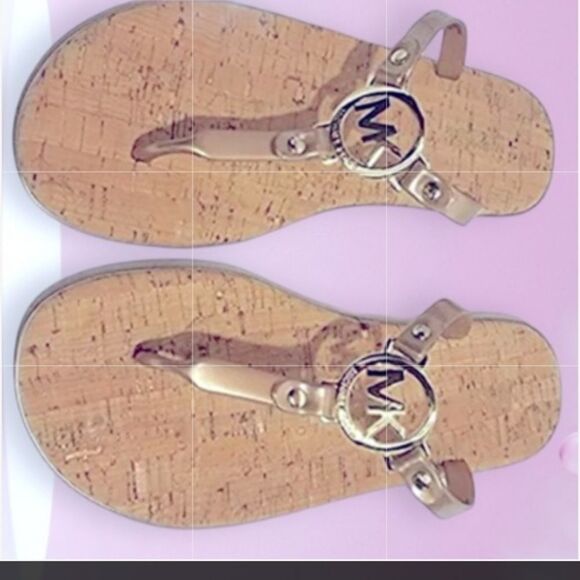 Michael Kors Sandals Jelly Thong Rose Gold MK Logo Size 7 - Picture 4 of 8